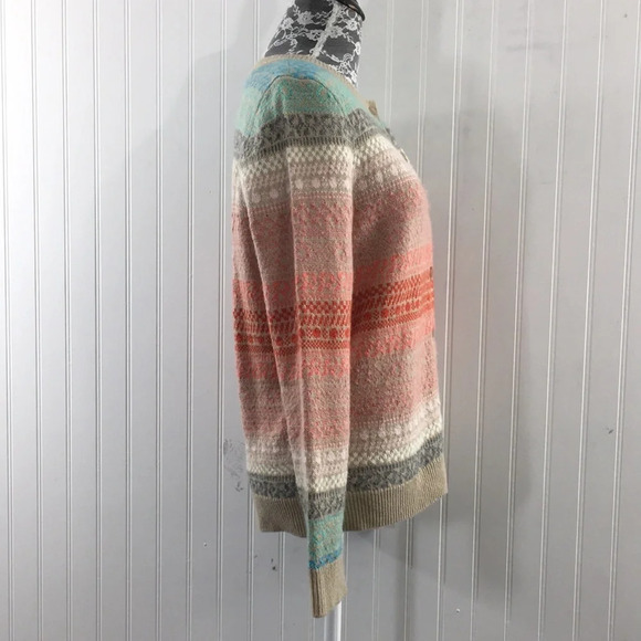 Talbots Tan Pink Knit Cardigan Sweater Womens Small Button Front Striped - Picture 2 of 10